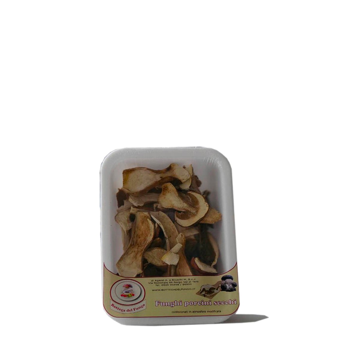Tray of dried porcini mushrooms 